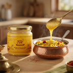 A2 Gir Cow Ghee being served over traditional Indian food