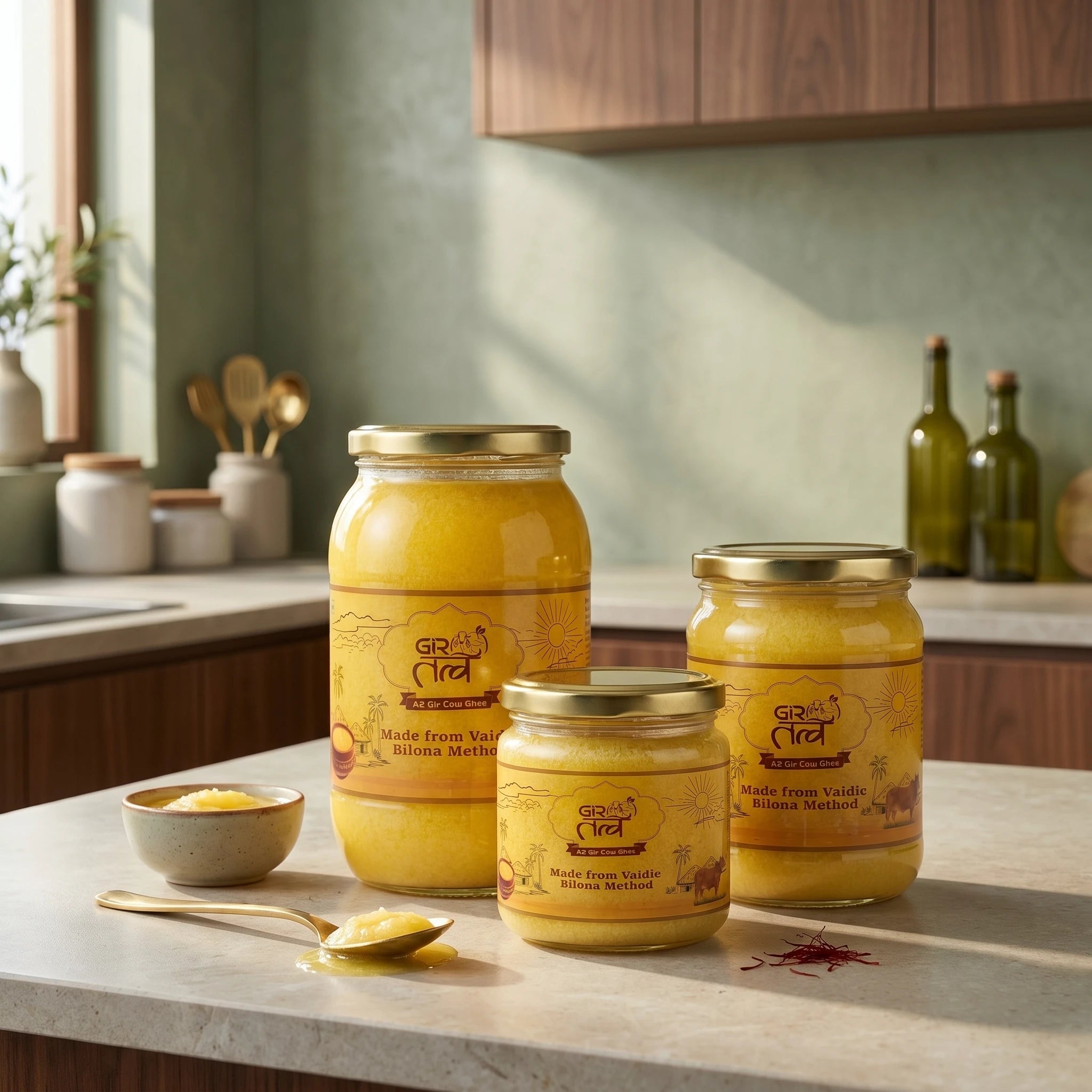 A2 Gir Cow Ghee available in multiple pack sizes for households and families