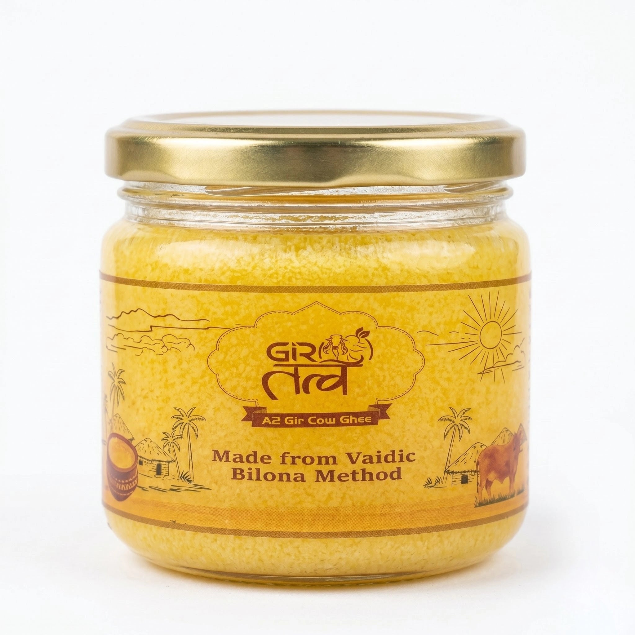 Girtatva A2 Gir Cow Bilona Ghee 250ml Jar on White Background